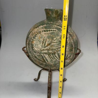 Jurassic Velociraptor Reproduction Fossil Vase Flask w/ Metal Stand