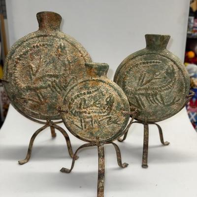 Jurassic Velociraptor Reproduction Fossil Vase Flask w/ Metal Stand