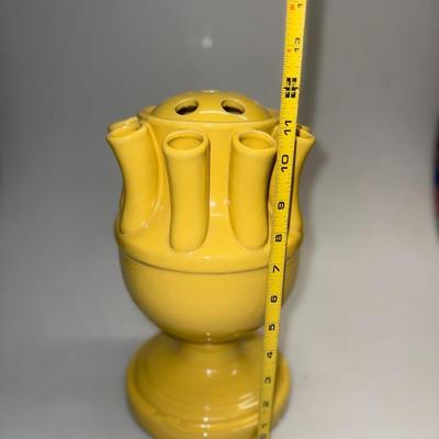 Vintage YELLOW CERAMIC TULIPIERE 15 Hole Tulip Flower Vase 12” W/ Removable Top