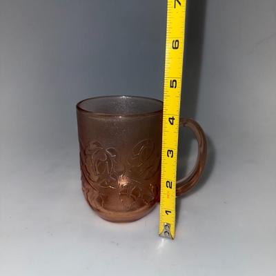 Vintage Arcoroc Pink Rose Set Of 4 Glass Mugs Embossed Frosted Floral France