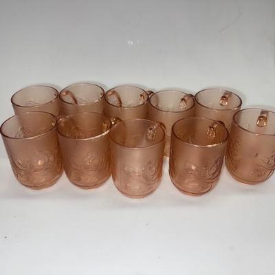 Vintage Arcoroc Pink Rose Set Of 4 Glass Mugs Embossed Frosted Floral France