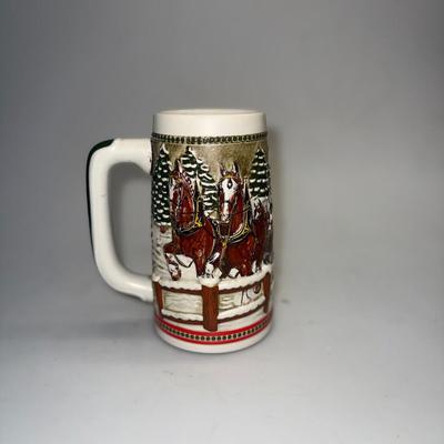 1984 Budweiser Stein Holiday Christmas Clydesdale Horse Ceramarte Covered Bridge
