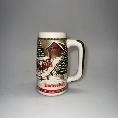 1984 Budweiser Stein Holiday Christmas Clydesdale Horse Ceramarte Covered Bridge