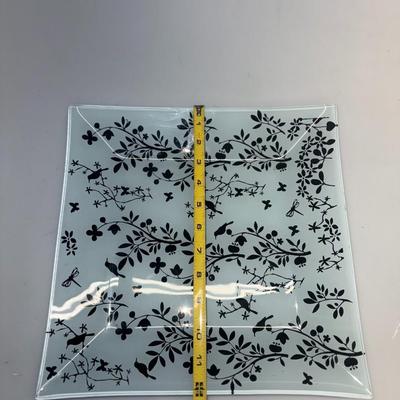 Beautiful Square Glass Plate with Birds, Butterflies and Dragonflies