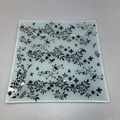 Beautiful Square Glass Plate with Birds, Butterflies and Dragonflies