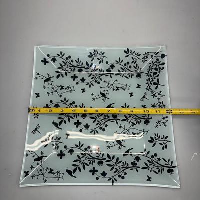 Beautiful Square Glass Plate with Birds, Butterflies and Dragonflies