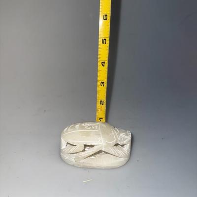 Vintage Egyptian Scarab Beetle Hand Carved Stone Hieroglyphics Paperweight