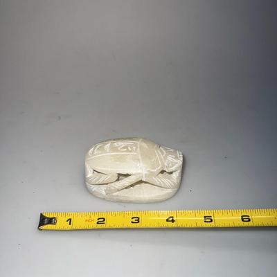 Vintage Egyptian Scarab Beetle Hand Carved Stone Hieroglyphics Paperweight