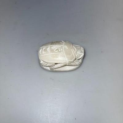 Vintage Egyptian Scarab Beetle Hand Carved Stone Hieroglyphics Paperweight