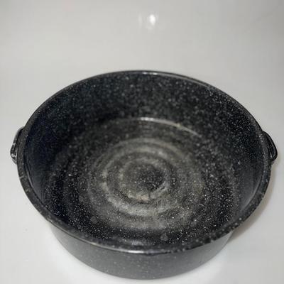 Vintage Large USA Graniteware Roasting Pan with Lid Blue Speckled Farmhouse Kitchen Enamel Roasting Pan