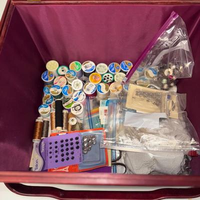 Red and Floral Sewing Box w/ accessories
