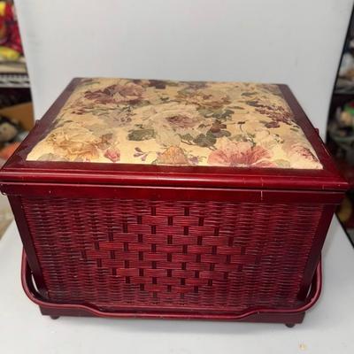 Red and Floral Sewing Box w/ accessories