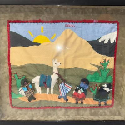 Vtg Handmade Arpillera Peruvian Wall Hanging