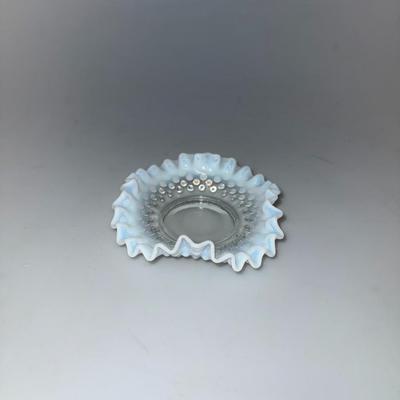 Vintage Fenton French Opalescent Bon Bon Glass Dish Hobnail and Ruffled
