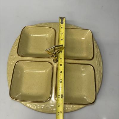 California Pottery Divided Dish with Handle Olive Green, Mid Century Modern Relish Dish, Condiments Dish, Ca Pottery,