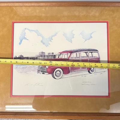 Huntington on Pier 46' w/ Red Woody Wagon Signed