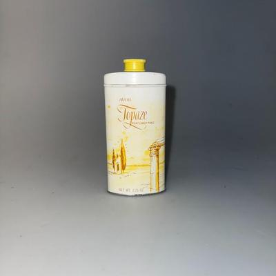 Vintage Avon Topaze perfumed talc, Avon yellow powder, vintage Avon powder, vintage yellow tin, powder tin yellow, powder tin vintage