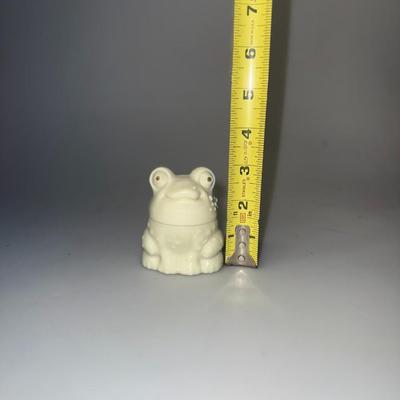 Avon Milk Glass Frog Bottle with a bit of To a Wild Rose Fragrance Cream still