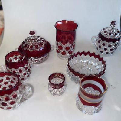 EAPG Glass Victorian Red-Block lot8- piece serve ware lot 1890's elegant
