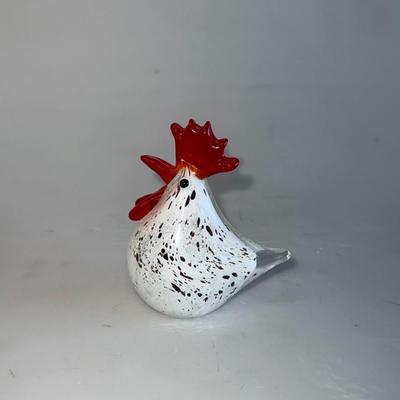 Glass Rooster Chicken Figurine Heavy Paperweight