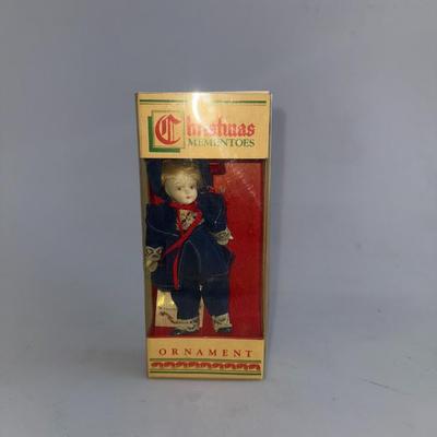 Vintage Sears and Roebuck Christmas Mementos Doll in Blue Outfit Ornament 