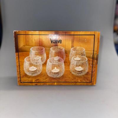 Vintage Set of 6 Crackle Glass Votive Or Tea Light Holders