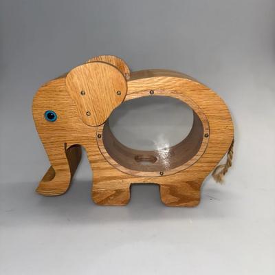 Wood Elephant Coin Bank with Transparent Plexiglass