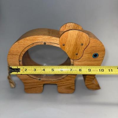 Wood Elephant Coin Bank with Transparent Plexiglass