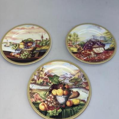 De Limoges France French Home Fruit Scene Dessert Plates Set of 3