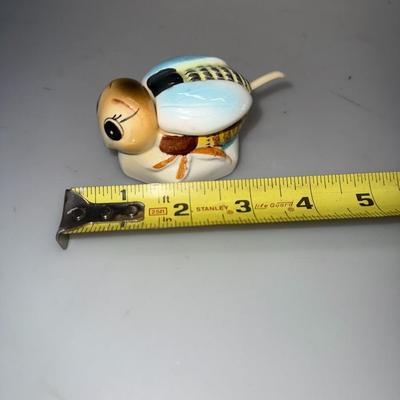 Vintage Bumble Bee Honey Pots Set of 2 with Lids & Spoons Hand Painted in Japan