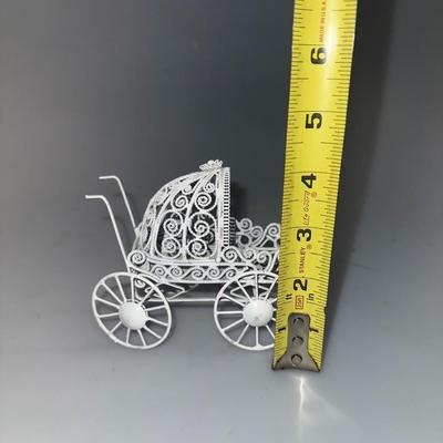 Vintage Miniature Porcelain Doll White Wire Stroller
