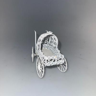 Vintage Miniature Porcelain Doll White Wire Stroller