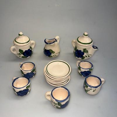 Hand Painted Miniature Ceramic Tea Set Teapot, Sugar & Creamer 6 cups & Saucers