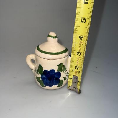 Hand Painted Miniature Ceramic Tea Set Teapot, Sugar & Creamer 6 cups & Saucers