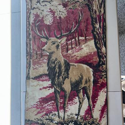 Vtg Buck Mid Century Fringed Tapestry
