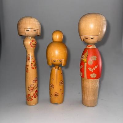 Japanese Vintage Kokeshi Dolls, set of 3