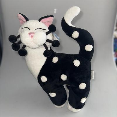 Whimsiclay Amy Lacombe 15" BLACK Sassy Cat Plush Stuffed Animal Dots whisker