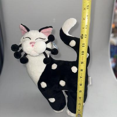 Whimsiclay Amy Lacombe 15" BLACK Sassy Cat Plush Stuffed Animal Dots whisker