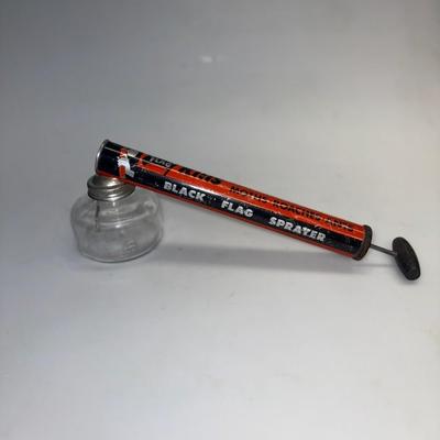 Vintage Poison Sprayer Tin Can Pump w/ Glass Jar BLACK FLAG Kills Mosquito Bugs