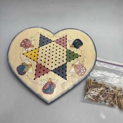 VTG Wood Folk Art Chinese Checkers Game Board /Wall Decor,
