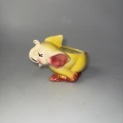 Vintage Elephant, Trunk Up, Ear Up, Running Planter, Yellow and Red