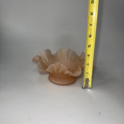 Vintage Frosted Pink Glass Bonbon Crimped Edge Depression Glass Va