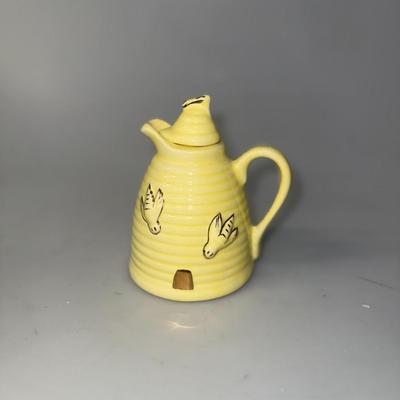 Vintage Yellow Bees Honey Pot Jar Beehive With Lid Made in USA Ceramic Farmhouse