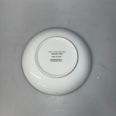 Pottery Barn Vintage Label 7" Ceramic Snack Cheese Plate Five Point Cheese