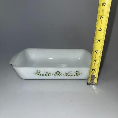 White Milk Glass, Glasbake Green Flower, Meatloaf, Bread Loaf Pan, Casserole Dish, Vintage Kitchen Tool