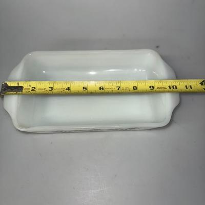 White Milk Glass, Glasbake Green Flower, Meatloaf, Bread Loaf Pan, Casserole Dish, Vintage Kitchen Tool