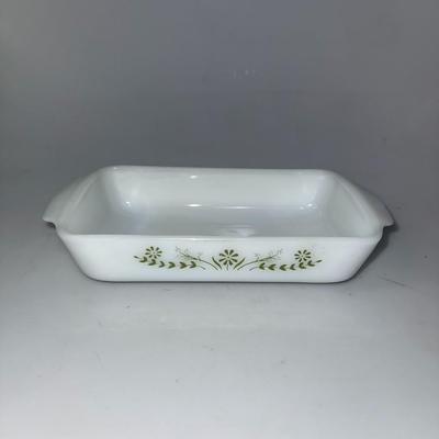 White Milk Glass, Glasbake Green Flower, Meatloaf, Bread Loaf Pan, Casserole Dish, Vintage Kitchen Tool