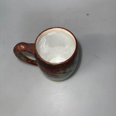 "Handled Tankard" Dragon Handle Green and brown mug with flowers by Jean Pouyat Limoges