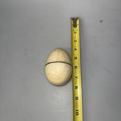 Vintage Turned Alabaster Egg with Thin Band of Metal