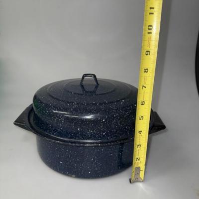 Vintage Graniteware Enamel Navy Blue White Speckle, USA